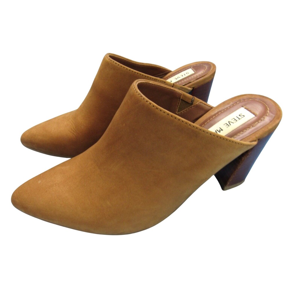STEVE MADDEN Adison BROWN Suede Leather SLIP-ON Pointed Toe HEELS MULES Sz 7.5